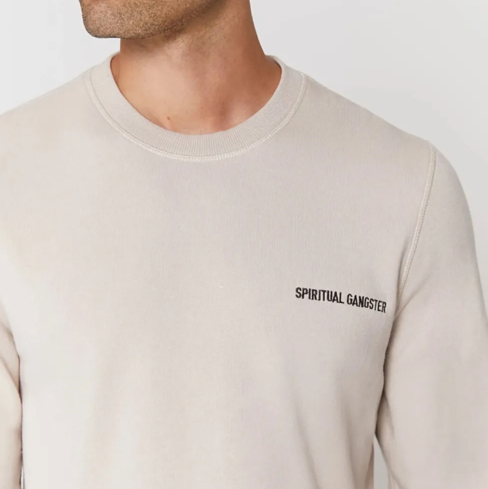 SPIRITUAL GANGSTER OLD SCHOOL SWEATSHIRT SAND EMBROIDERED